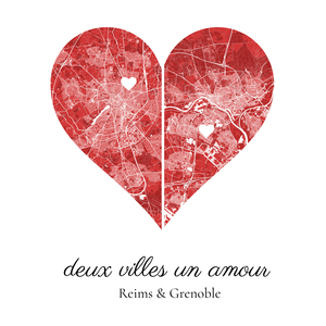 Carte personnalisée en cœur : Deux villes, un amour - Pour couples en relation à distance