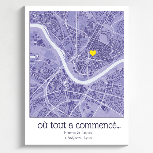 Carte personnalisée "Où tout a commencé" avec marqueur et texte individualisé