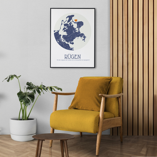 Carte personnalisée Rügen - Affiche ronde à message pour amoureux de voyages